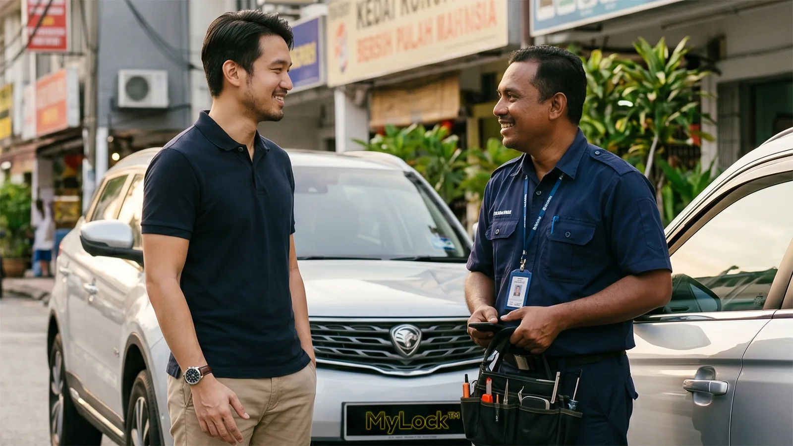 Verified MyLock technician completing a vehicle unlock with professional tools