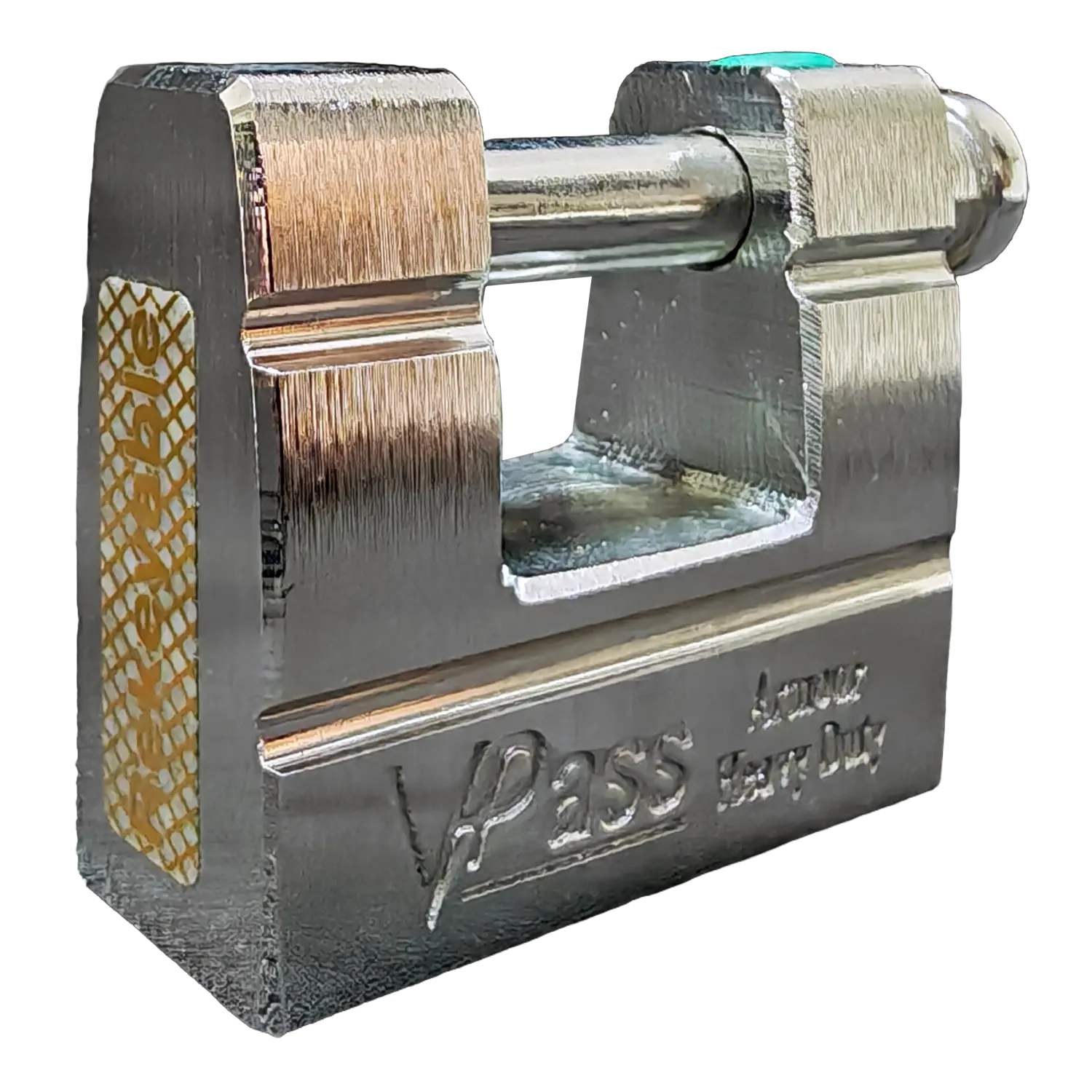 Side view of the Vpass VAT 50 HD rekeyable monoblock shutter padlock showing the locking bolt