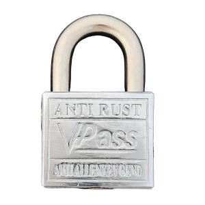 Vpass VS 40 AR 40mm anti-rust padlock with SUS304 stainless steel shackle, front view, Made in Malaysia