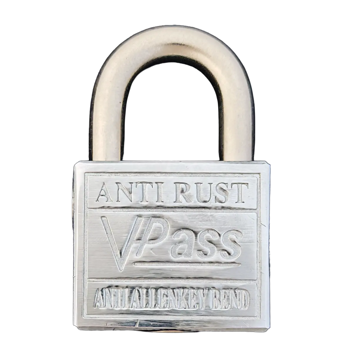 Vpass VS 40 AR 40mm anti-rust padlock with SUS304 stainless steel shackle, front view, Made in Malaysia