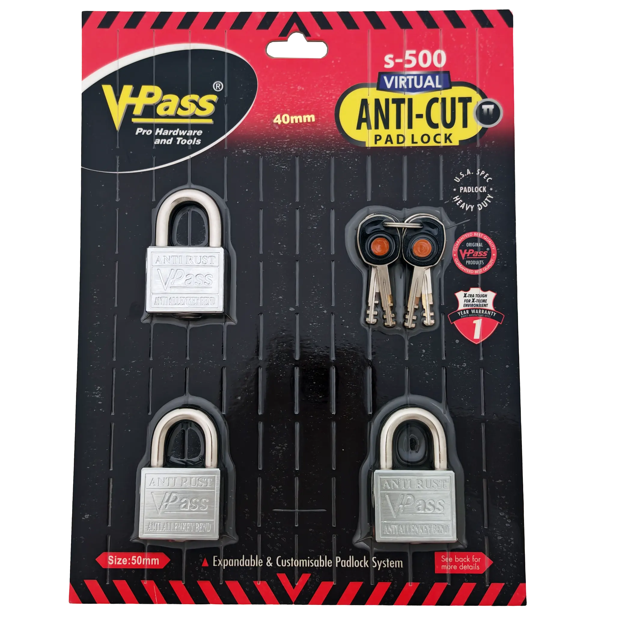 Vpass VS 40 AR 40mm padlock keyed-alike set of 3