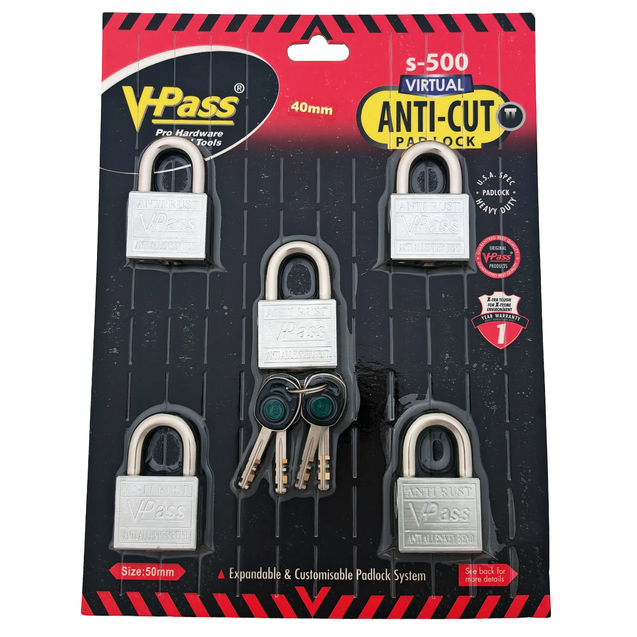Vpass VS 40 AR 40mm padlock keyed-alike set of 5