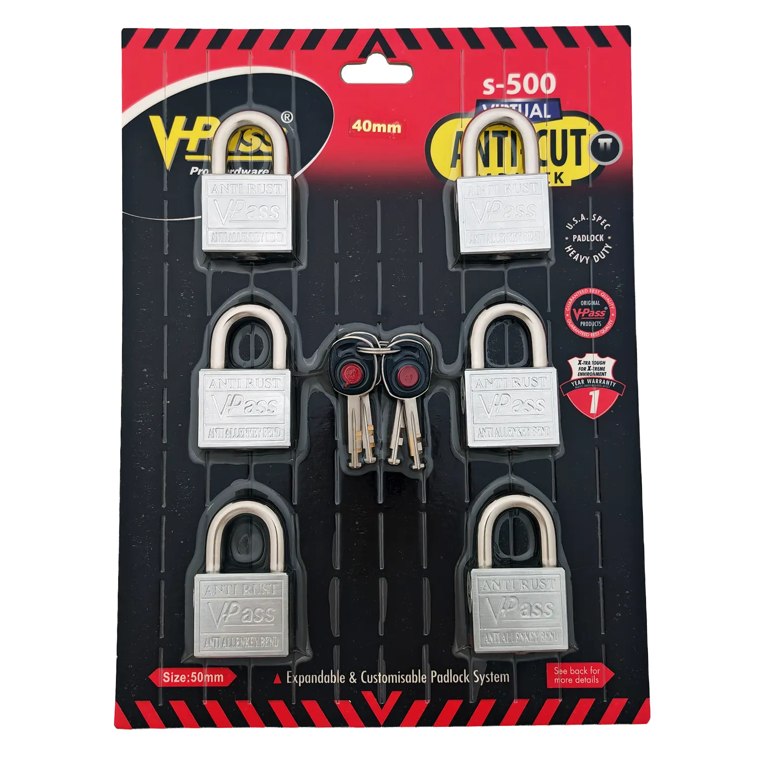 Vpass VS 40 AR 40mm padlock keyed-alike set of 6