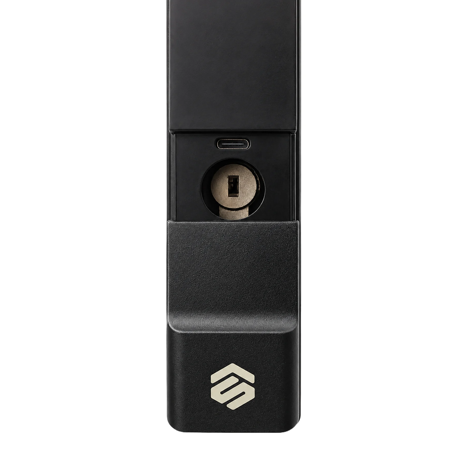 Smartverse SVDLAI002BK emergency key override cylinder and USB Type-C emergency charging port revealed under the sliding cover
