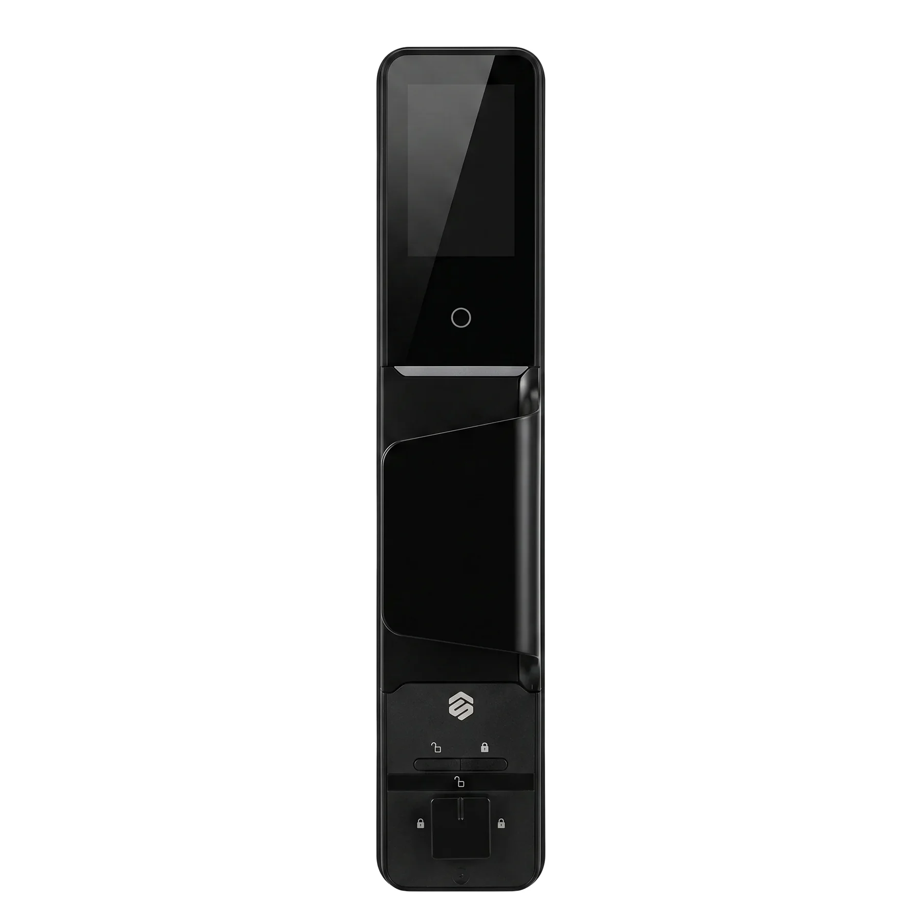 Smartverse SVDLFE001BK full-auto door lock interior panel with colour touchscreen and push-pull handle