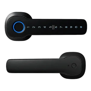 Smartverse SVDLLE001BK fingerprint lever handle lock, exterior lever with touch keypad and plain interior lever