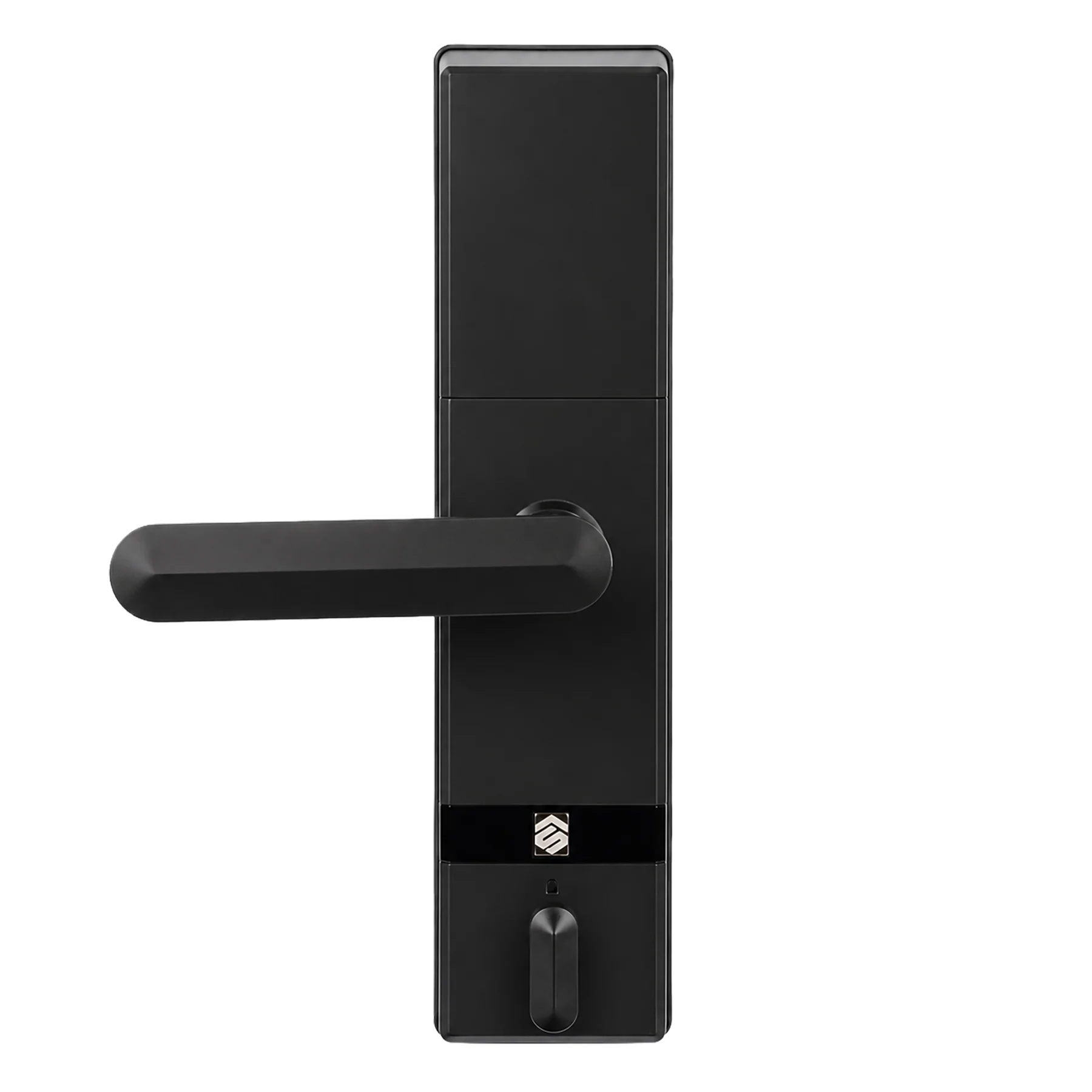 Smartverse SVDLME001BK digital door lock interior panel in matte black with lever handle and deadlock thumbturn